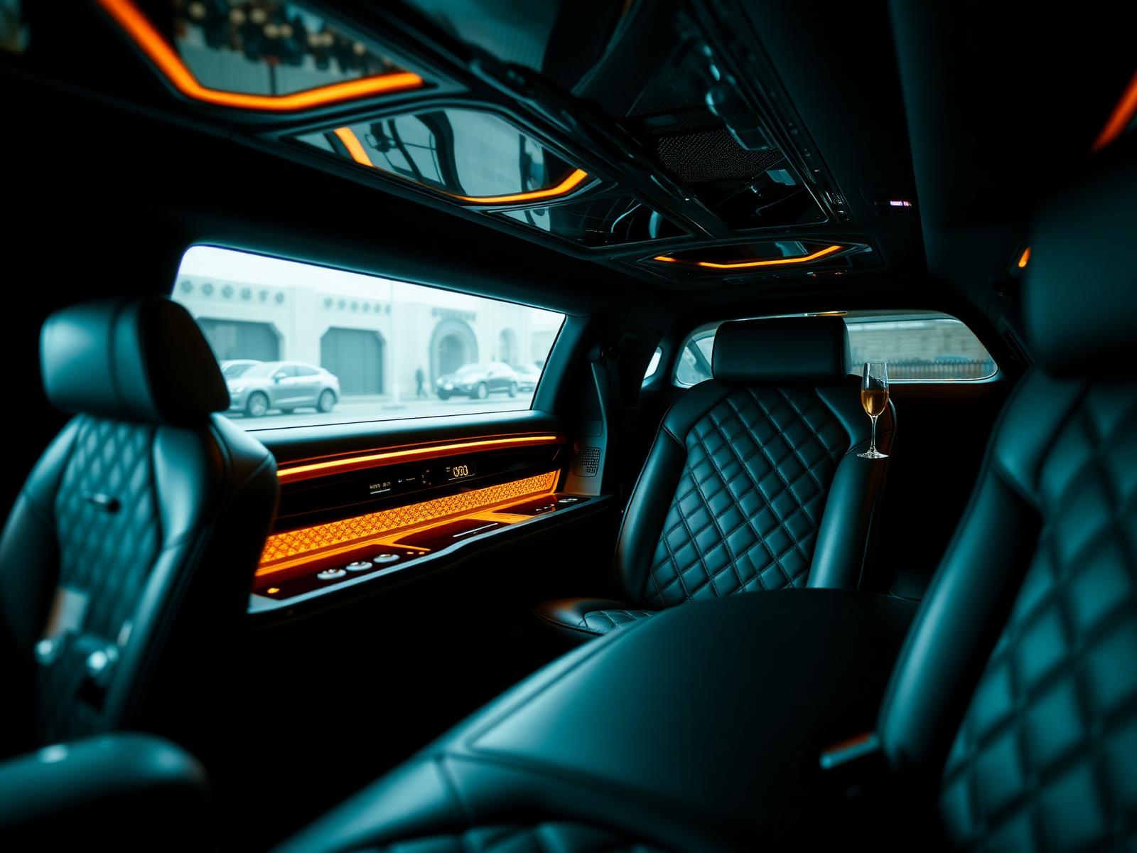Luxury black car interior with leather seats